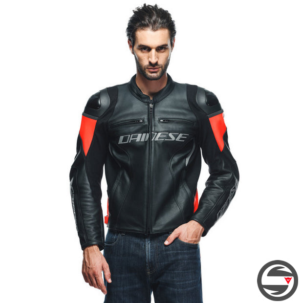 RACING 4 LEATHER JACKET 628 BLACK FLUO-RED