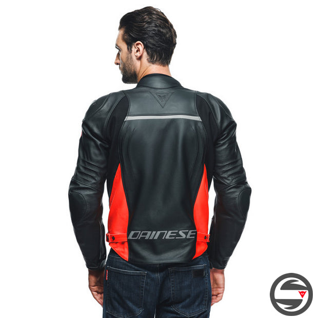 RACING 4 LEATHER JACKET 628 BLACK FLUO-RED