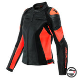 RACING 4 LADY LEATHER JACKET 628 BLACK FLUO-RED