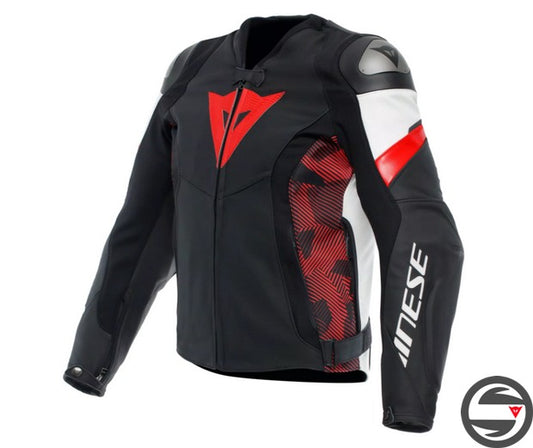AVRO 5 LEATHER JACKET A77 BLACK RED WHITE