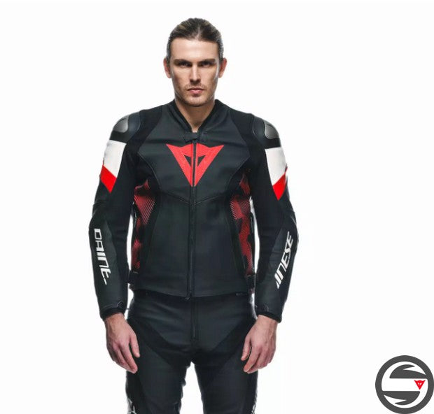 AVRO 5 LEATHER JACKET A77 BLACK RED WHITE