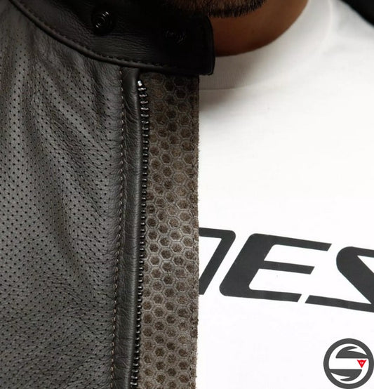 ISTRICE QDF PERF. LEATHER JACKET 005 DARK BROWN