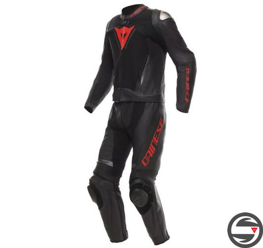 DEMON SPRINT 2PCS LEATHER SUIT H43 BLACK RED LAVA