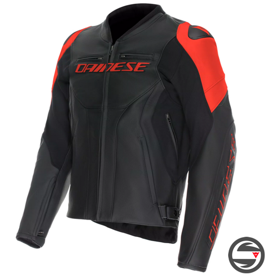RACING 5 LEATHER JACKET P75 BLACK RED FLUO
