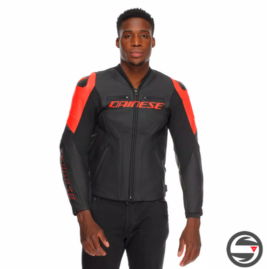 RACING 5 LEATHER JACKET P75 BLACK RED FLUO