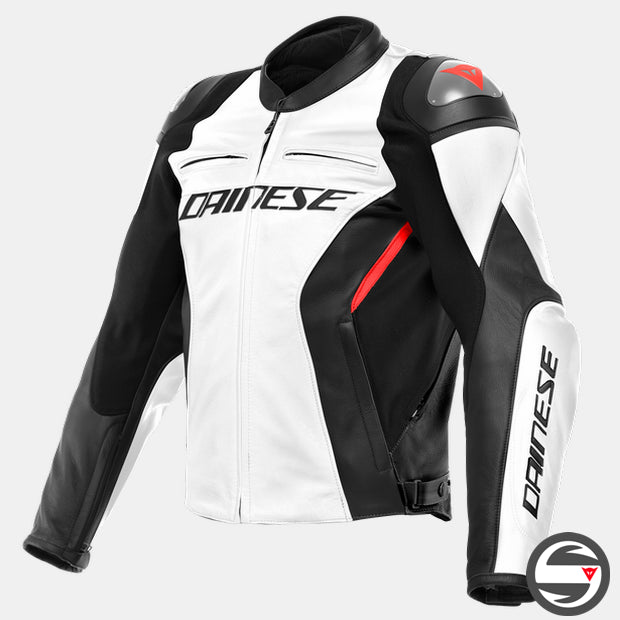 RACING 4 LEATHER JACKET 601 WHITE BLACK