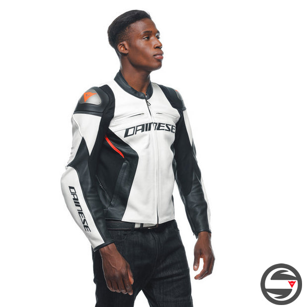 RACING 4 LEATHER JACKET 601 WHITE BLACK