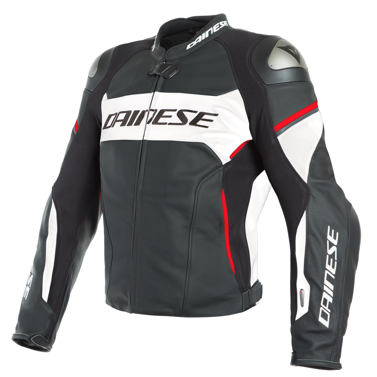 RACING D-AIR LEATHER JACKET A66 BLACK WHITE LAVA-RED – Dainese