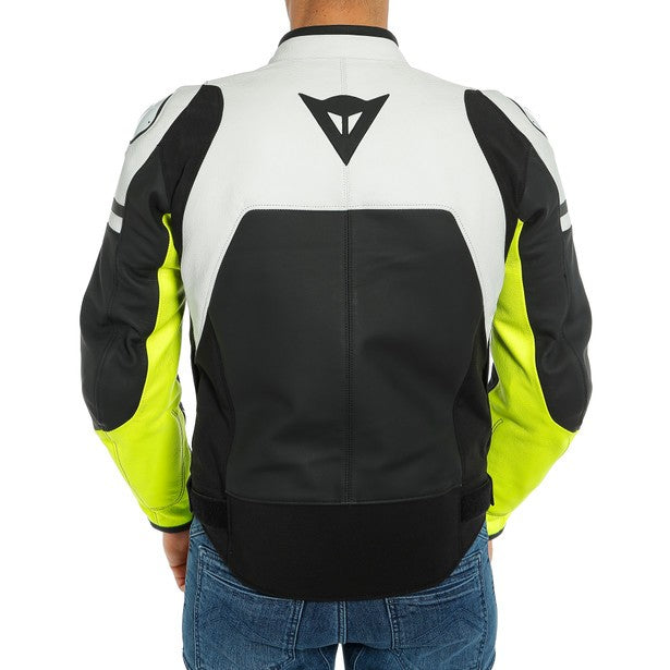 AGILE LEATHER JACKET 95C BLACK-MATT WHITE FLUO-YELLOW