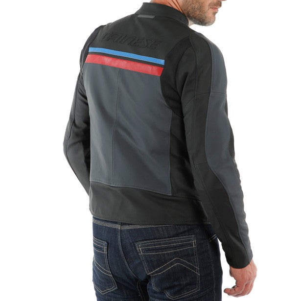 HF 3 LEATHER JACKET 36D BLACK EBONY RED BLUE