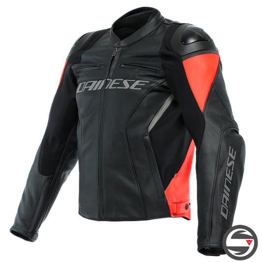 RACING 4 LEATHER JACKET 628 BLACK FLUO-RED