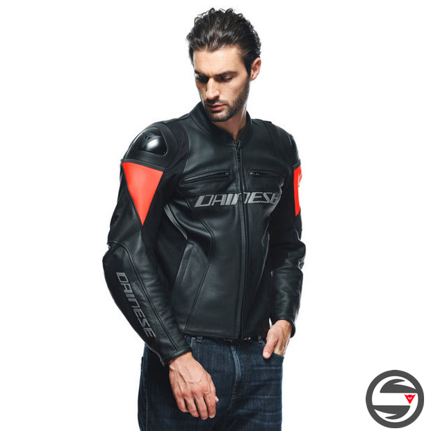 RACING 4 LEATHER JACKET 628 BLACK FLUO-RED