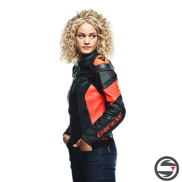 RACING 4 LADY LEATHER JACKET 628 BLACK FLUO-RED
