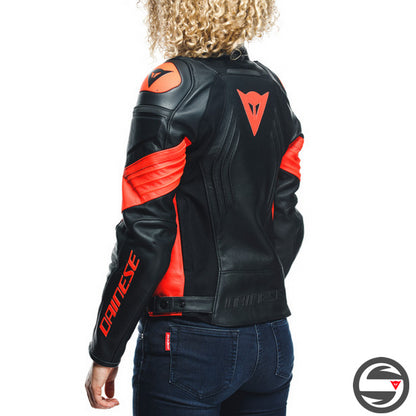 RACING 4 LADY LEATHER JACKET 628 BLACK FLUO-RED