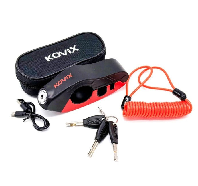 KDS/C-009 BLOCCO LEVA FRENO ALLARMATO RICARICABILE ROSSO NERO