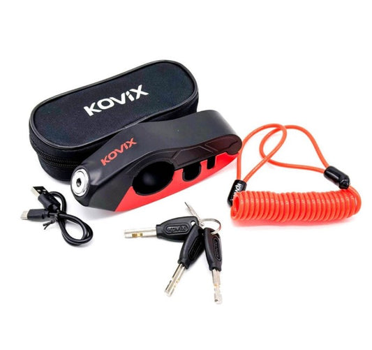 KDS/C-009 BLOCCO LEVA FRENO ALLARMATO RICARICABILE ROSSO NERO