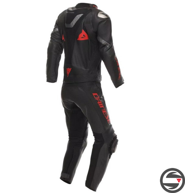 DEMON SPRINT 2PCS LEATHER SUIT H43 BLACK RED LAVA