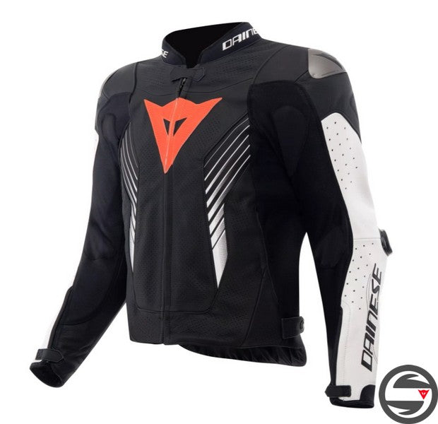 SUPER SPEED 5 LEATHER JACKET PERF. N32 BLACK WHITE RED FLUO