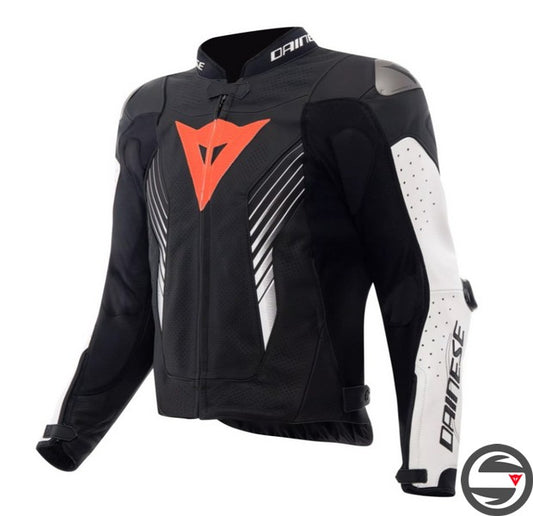 SUPER SPEED 5 LEATHER JACKET PERF. N32 BLACK WHITE RED FLUO