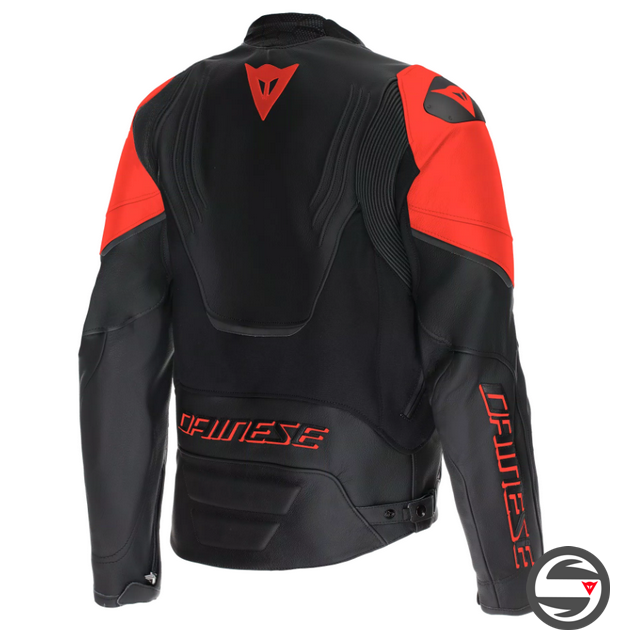 RACING 5 LEATHER JACKET P75 BLACK RED FLUO DAINESE