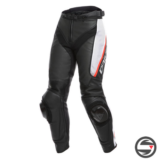 DELTA 3 PERF. LADY LEATHER PANTS 858 BLACK WHITE RED