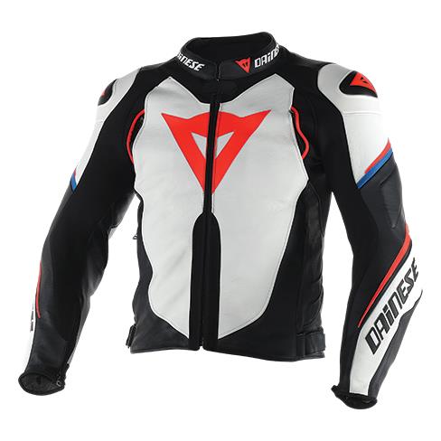 SUPER SPEED D1 LEATHER JACKET I96 WHITE BLACK FLUO-RED