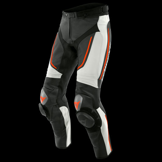 ALPHA PERF. LEATHER PANTS I96 WHITE BLACK FLUO RED